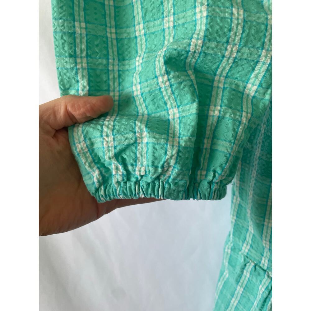 J.Crew Aqua Green Plaid Seersucker Ruffle Tiered Mini Dress 6 Preppy Pastel - Picture 5 of 12